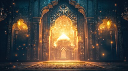 Golden Portal to an Ornate Majestic Palace Interior