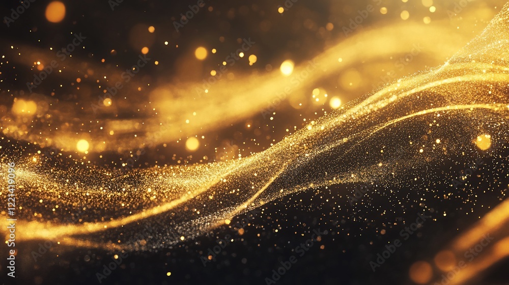 Poster golden abstract particles flowing with dark background minimalist style