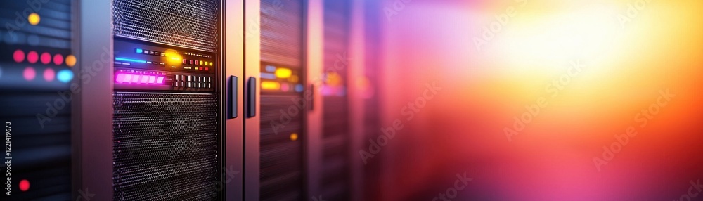 Aufkleber a vibrant data center scene with illuminated server racks, showcasing technology and innovation in a