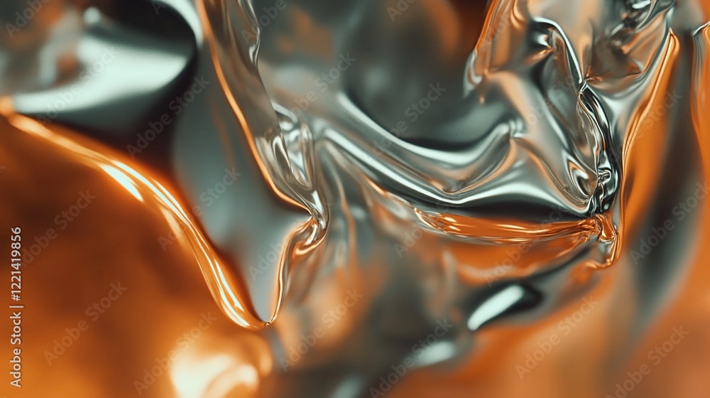 Poster abstract metallic liquid surface with dynamic light and reflection effects