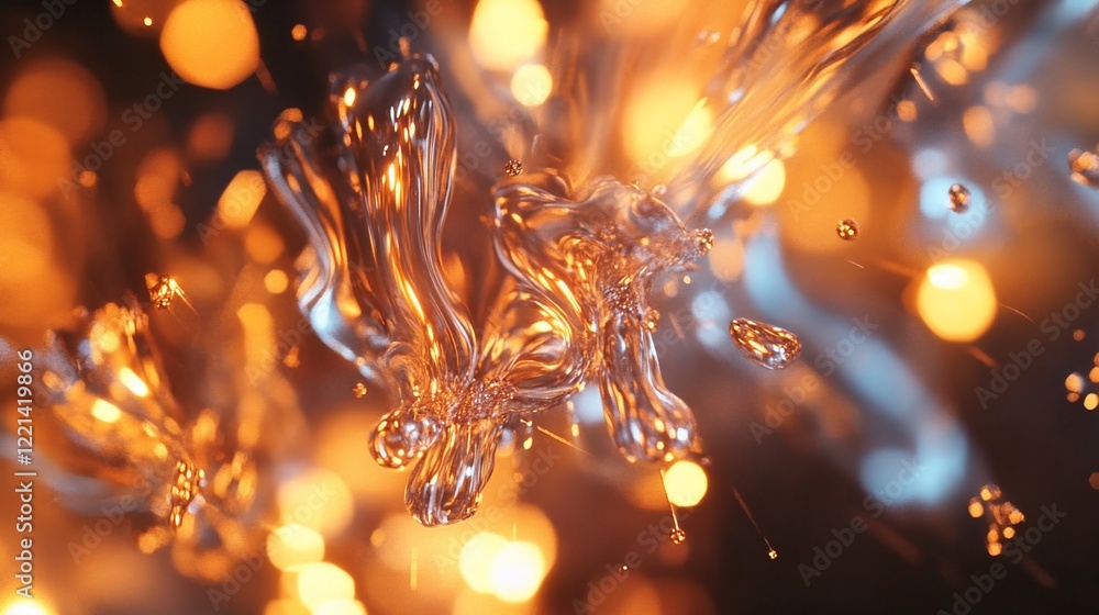 Aufkleber abstract liquid movement with warm golden bokeh lights and reflections creating dynamic patterns