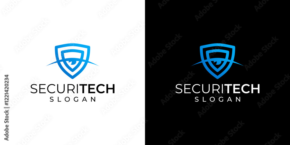 Poster security system vector logo. combination of eye and shield symbol.
