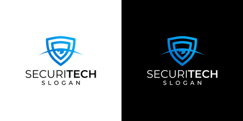 Security system vector logo. Combination of eye and shield symbol.