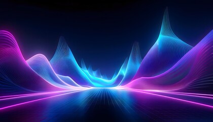 Neon Wave abstract background, Isolated on a dark background, colorful Neon wave with glow, Technology, network, internet concept