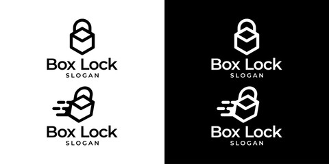 cube box and padlock logo. data security and key logo vector