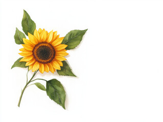 Fototapeta premium vibrant sunflower illustration with green leaves on white background