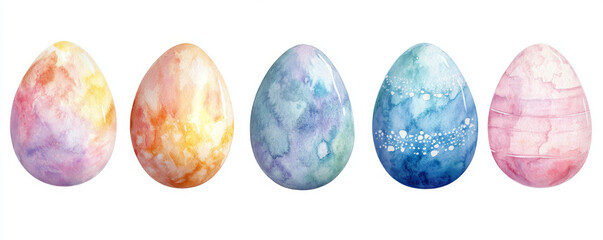 Delicate watercolor Easter eggs in soft pastel colors, perfect for spring