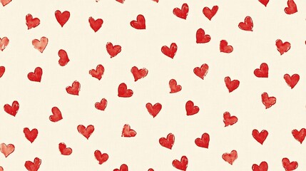 Creamy seamless background adorned evenly spaced small red hearts