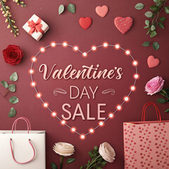Valentine's day sale promo with realistic elements