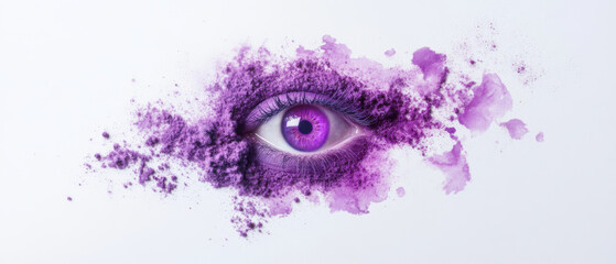captivating purple eye surrounded by vibrant watercolor splashes, creating artistic and mesmerizing effect