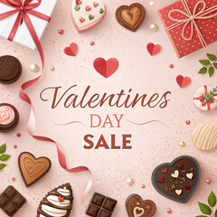 Valentine's day sale promo with realistic elements