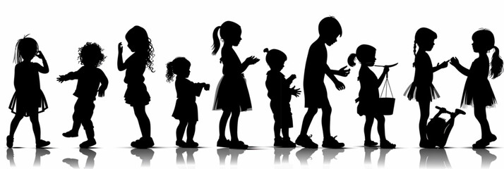 A Silhouette vector illustration of young children and kids various activities and styles including fashion shopping and business, unique vector icon set