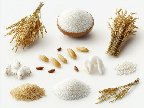 Ic&ocirc;nes de riz en 3D sur fond blanc