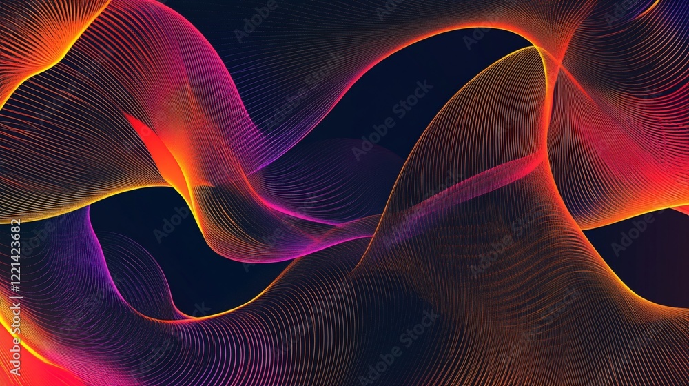 Poster abstract wave lines flowing with gradient colors on a dark background