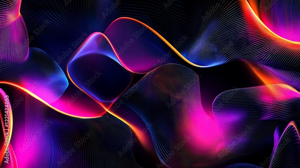 Poster abstract colorful fluid lines with smooth waves and dark background with dynamic and wavy effect