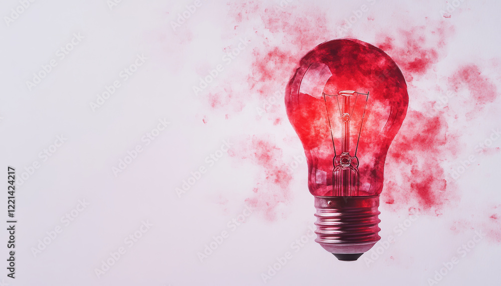 Poster glowing red lightbulb surrounded by colorful splash, creating vibrant atmosphere