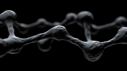 Obraz premium Abstract Molecular Structure: A captivating close-up of a complex, abstract molecular structure, composed of interconnected spheres and rods, against a deep, rich black backdrop.