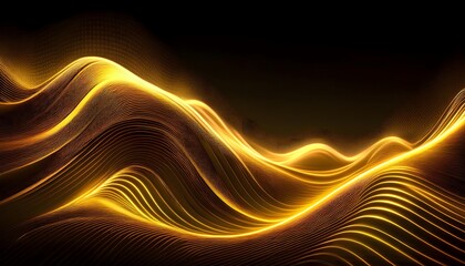 Obraz premium Neon Wave abstract background, Isolated on a dark background, Gold Neon wave with glow, Technology, network, internet concept