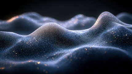 Obraz premium Glittering data waves flow, dark background, digital landscape, tech concept