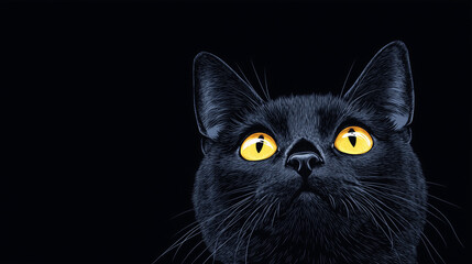 Obraz premium A black cat on a black background, clean design