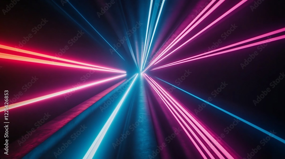 Poster abstract futuristic background with light streaks creating a tunnel effect in pink and blue