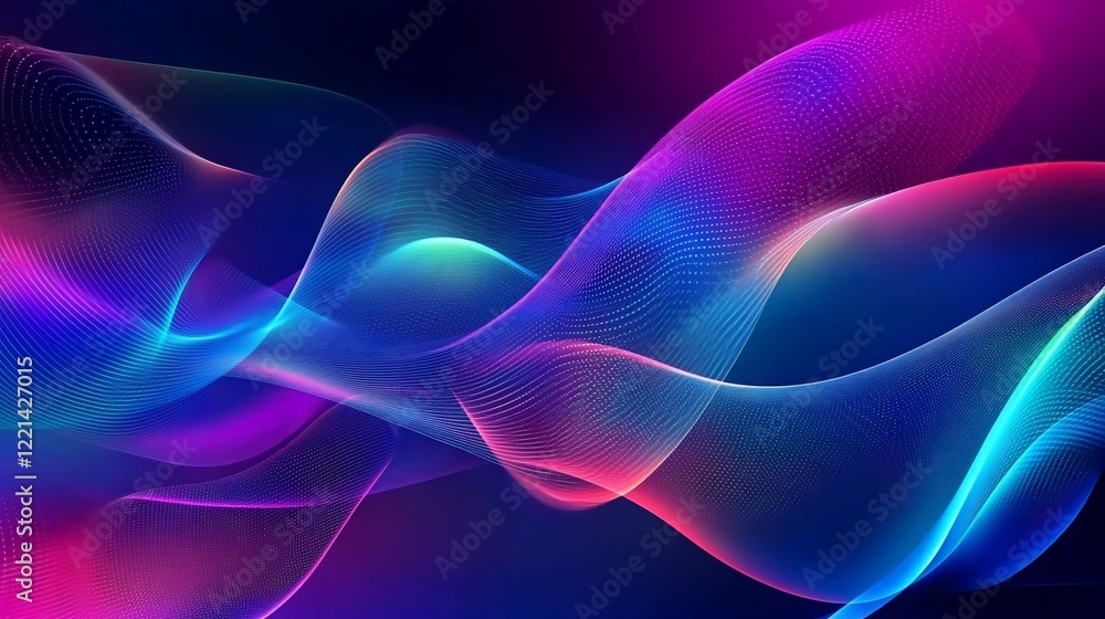 Poster abstract flowing lines of purple and blue with a gradient background creating a sense of motion