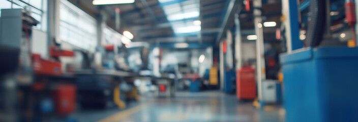 car service centre auto repair workshop blurred panoramic background