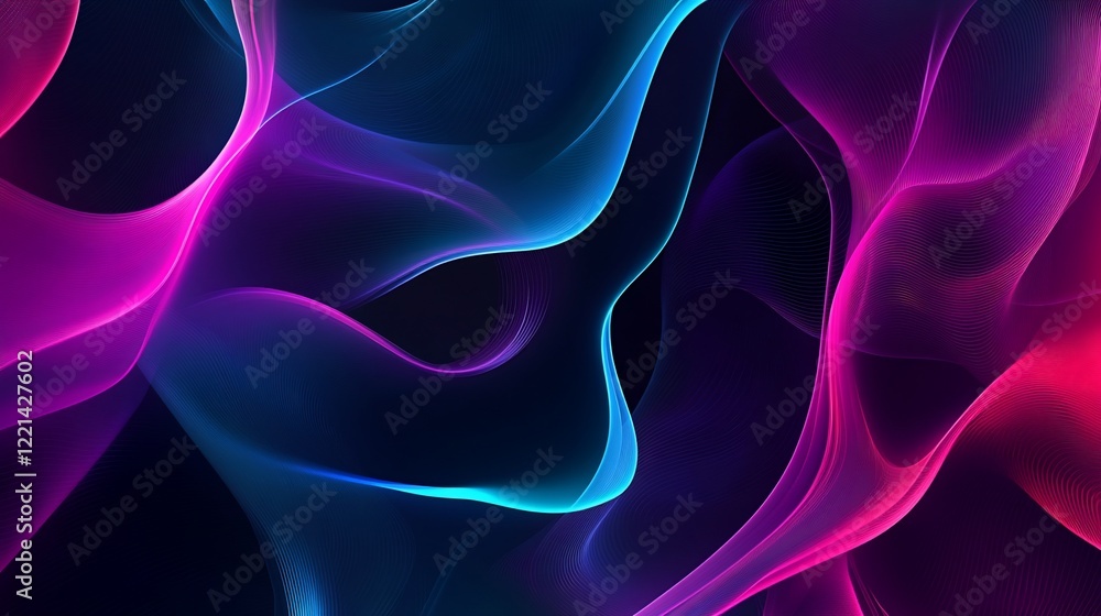 Poster abstract wave pattern with vibrant flowing lines of cyan, magenta, and violet color