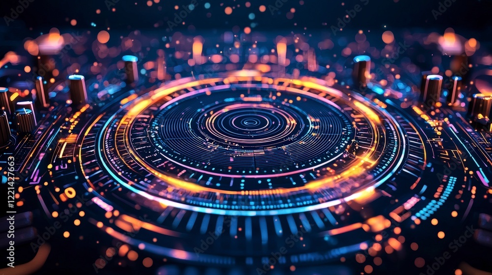 Aufkleber a vibrant abstract representation of technology, featuring glowing futuristic elements and intricate