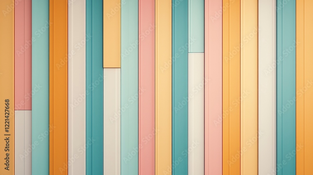 Poster a vibrant abstract background featuring vertical striped patterns in soft pastel colors, ideal for m