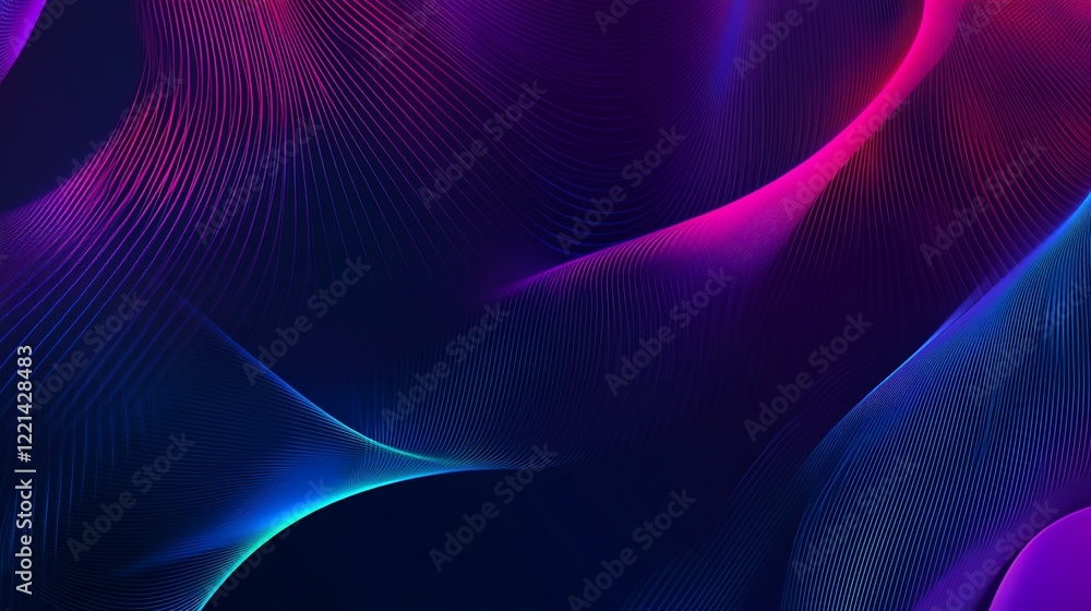 Poster abstract digital rendering with vibrant pink and blue flowing line patterns on a dark background