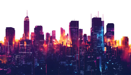 Fototapeta premium Neon Cyberpunk Skyline in Silhouette