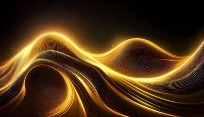 Obraz premium Neon Wave abstract background, Isolated on a dark background, Gold Neon wave with glow, Technology, network, internet concept