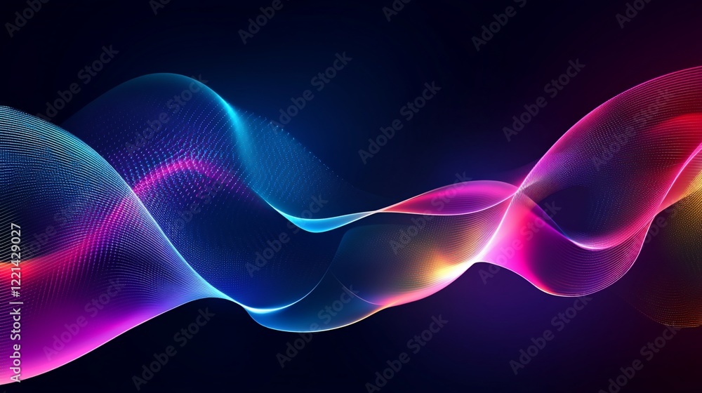 Poster abstract wavy lines with vibrant gradient colors on dark background for digital design