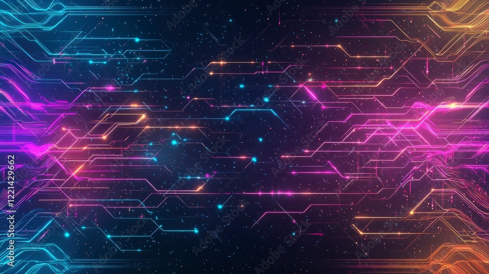 Aufkleber a vibrant digital background showcasing colorful circuit patterns and glowing lines, perfect for tec