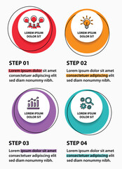 4 steps infographic template with 4 options. Flowchart that can be used for business report, data visualization and presentation. Timeline infographic elements vector illustration.