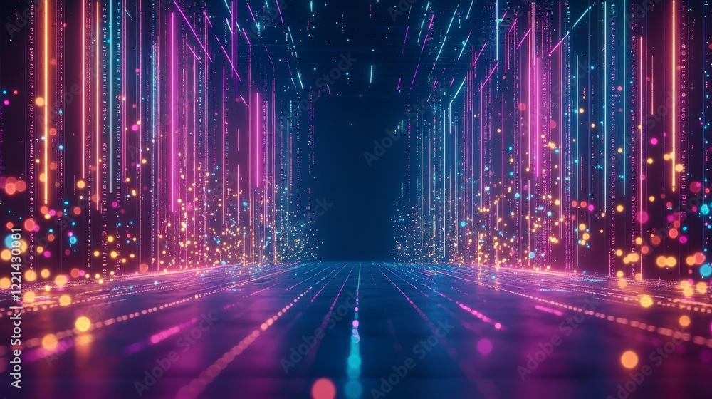 Aufkleber a vibrant digital tunnel with shimmering lights and particles creating a futuristic atmosphere, idea