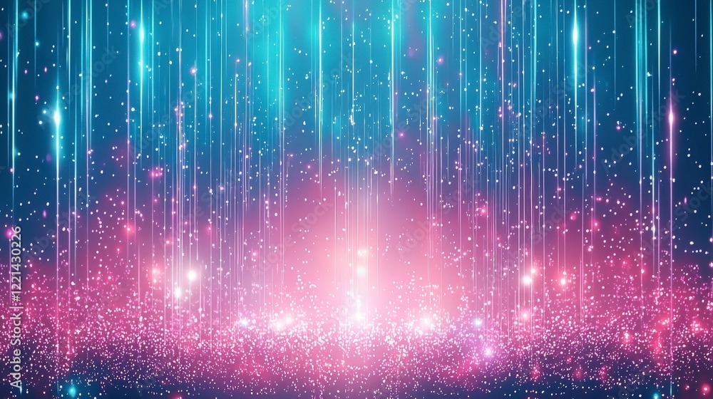 Poster a vibrant display of colorful lights and particles cascading downward, creating a dazzling backgroun