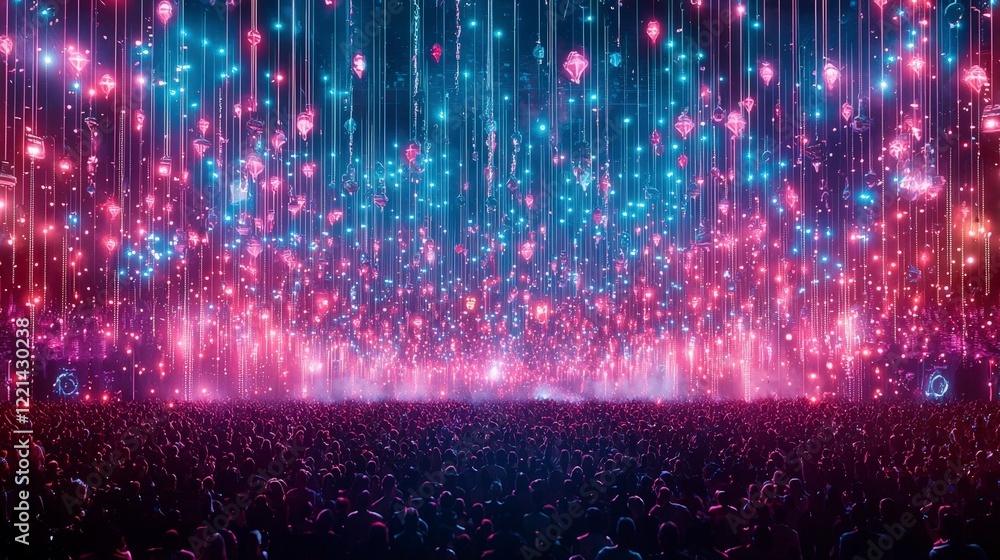 Poster a vibrant display of colorful lights illuminates a crowd, creating a mesmerizing atmosphere of joy a