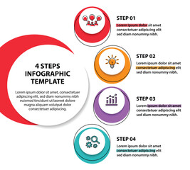 4 steps infographic template with 4 options. Flowchart that can be used for business report, data visualization and presentation. Timeline infographic elements vector illustration.