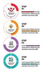 4 steps infographic template with 4 options. Flowchart that can be used for business report, data visualization and presentation. Timeline infographic elements vector illustration.