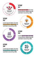 4 steps infographic template with 4 options. Flowchart that can be used for business report, data visualization and presentation. Timeline infographic elements vector illustration.