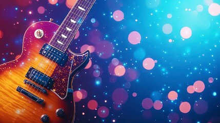 Obraz premium A vibrant electric guitar against a colorful bokeh background, embodying the spirit of music and creativity, perfect for music lovers and artists.