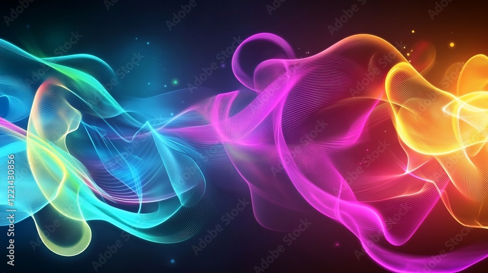Fototapete abstract colorful flowing lines on dark background with sparkles and smooth gradient