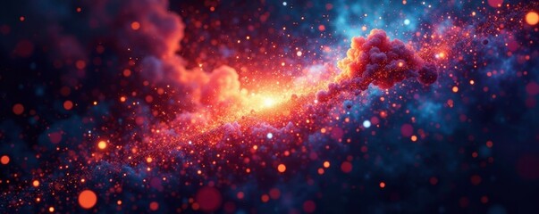 Fototapeta premium Glittering explosion of colorful cosmic particles, Explosion, Glitter, Particles