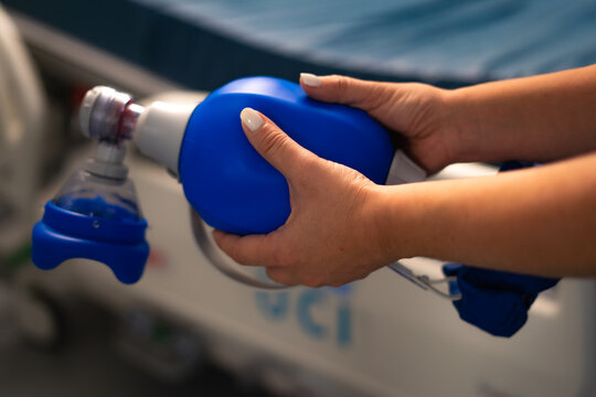 nurse with an ambu mask in the hospital