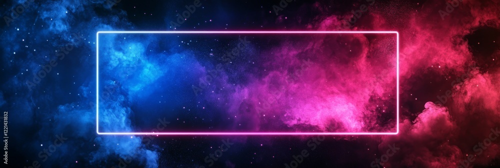 Aufkleber neon rectangle shines brightly against a backdrop of vivid interstellar clouds, creating a striking 