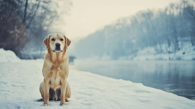 Winter Landscape with Cute Dog in Germany, ideal for travel or pet themed content