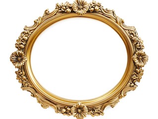 Antique Circular Frame with Detailed Gold Carvings on a Black Background, Ornate Victorian Baroque Style Decorative Border for Vintage Themes