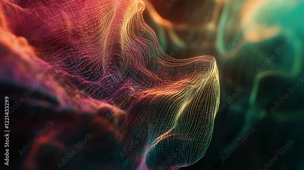 Fototapete abstract wave of multicolored lines create a flowing dynamic texture on dark background